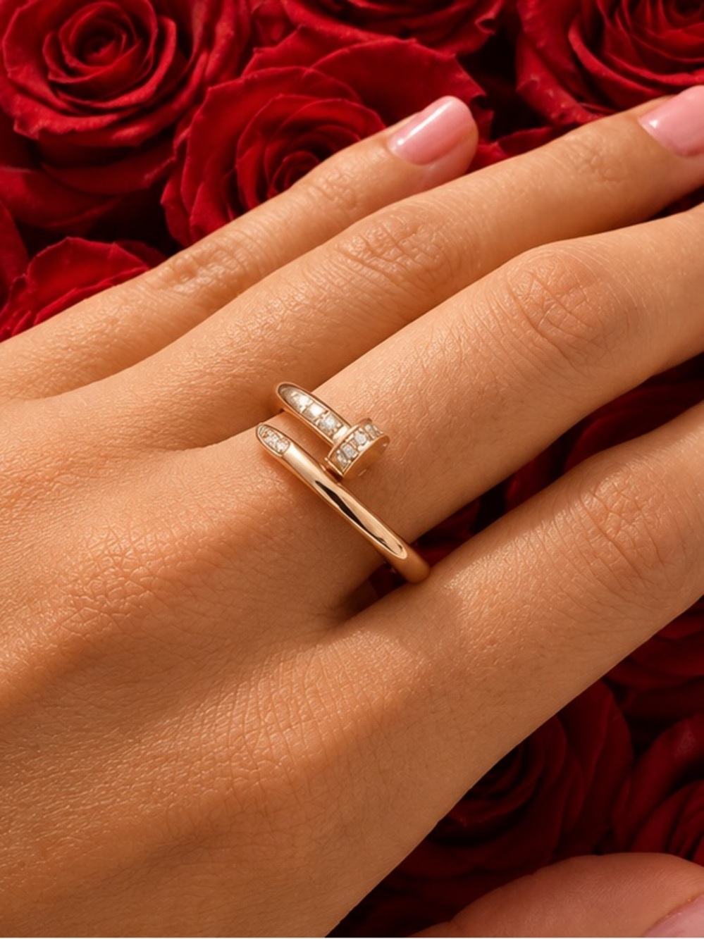 Cartier ROSE GOLD PAVE RING, Nail Style, CZ Stones
